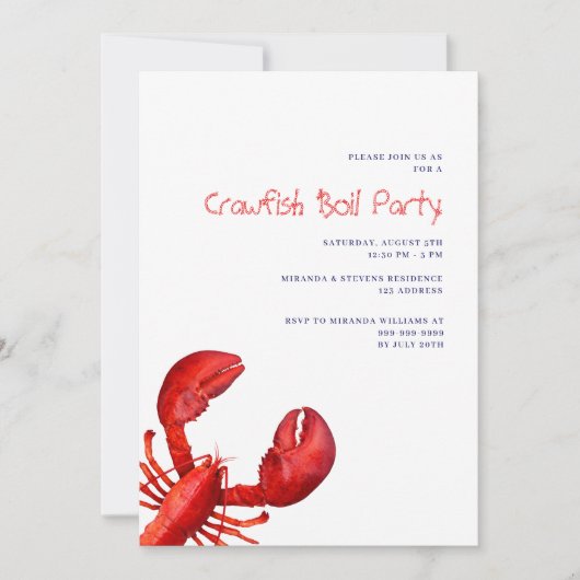 Krautfisch Party Roter Hummer weiß Einladung (Vorderseite)