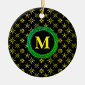 Krautmonogramm Ihr Name Schwarz Gelbe Schneeflocke Keramik Ornament (Vorne)