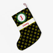Krautmonogramm Ihr Name Schwarz Gelbe Schneeflocke Kleiner Weihnachtsstrumpf (Rückseite (Hängend))