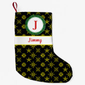 Krautmonogramm Ihr Name Schwarz Gelbe Schneeflocke Kleiner Weihnachtsstrumpf (Vorderseite)