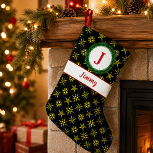 Krautmonogramm Ihr Name Schwarz Gelbe Schneeflocke Kleiner Weihnachtsstrumpf