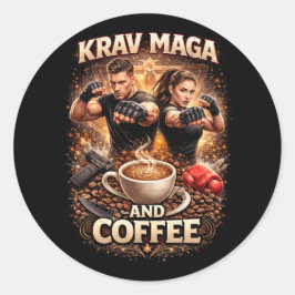 Krav Maga und Kaffee Runder Aufkleber