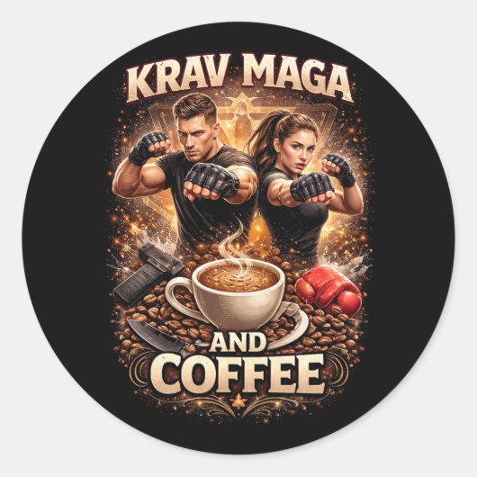 Krav Maga und Kaffee Runder Aufkleber (Vorderseite)