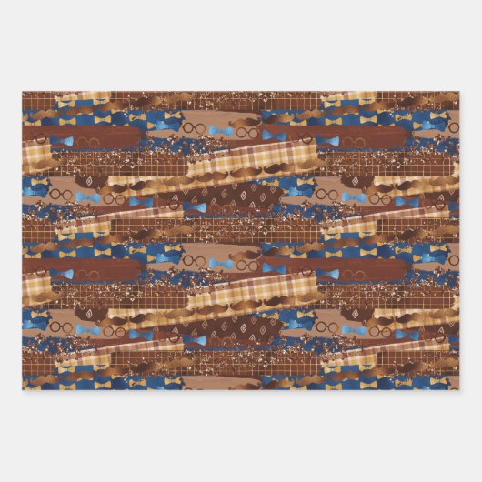 Krawatte, Brillen & Mustaches zum Vater Geschenkpapier Set (Vorderseite 3)