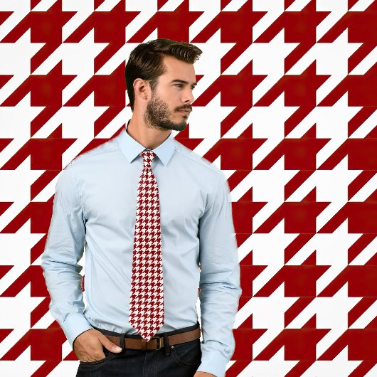 Krawatte Classic White and Maroon Hahnentrittmuste