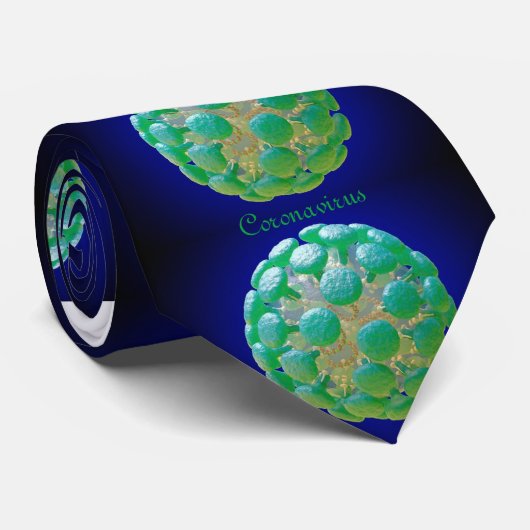 Krawatte - Coronavirus Green auf blau (Gerollt)