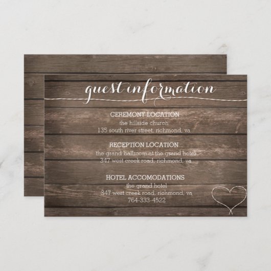 Krawatte der Informationskarte für die Knot Rustic Begleitkarte (Vorne/Hinten)