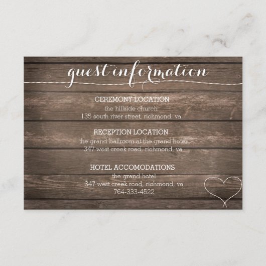 Krawatte der Informationskarte für die Knot Rustic Begleitkarte (Vorderseite)