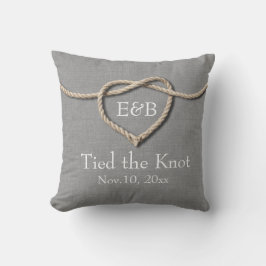 Krawatte des Knot-Gray-Burlap-Hochzeitskissen Kissen
