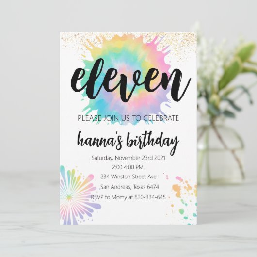 Krawatte Dye Birthday Einladung Gold Einladung Rai (Stehend Vorderseite)