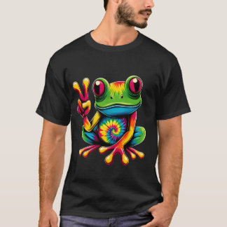 Krawatte Dye Frog Peace Sign Hippie 4 T-Shirt