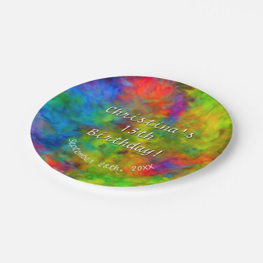 [Krawatte-Dye] Psychedelische Regenbogenfarben Pappteller (Schrägansicht)