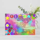 Krawatte-Dye Retro Geburtstagsfeier Einladung (Stehend Vorderseite)