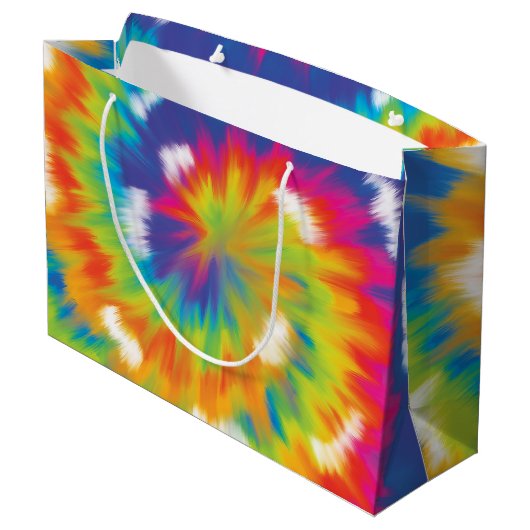 Krawatte-farbiges Regenbogenmuster, Trendfarbigkei Große Geschenktüte (Rückseite Schrägansicht)