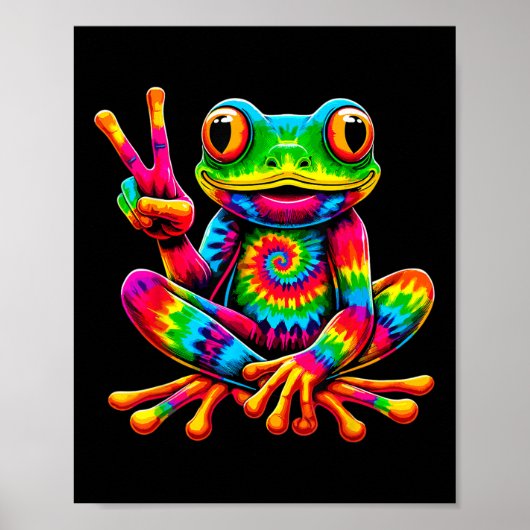 Krawatte-Färbung Frog Peace Sign Hippie Poster (Vorne)