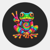 Krawatte-Färbung Frog Peace Sign Hippie Runder Aufkleber (Vorderseite)