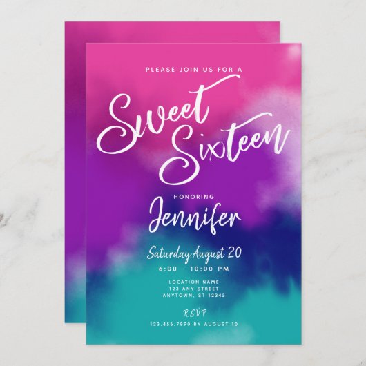 Krawatte-Färbung Wasserfarbe Rosa Lila Süße 16 Geb Einladung (Vorne/Hinten)