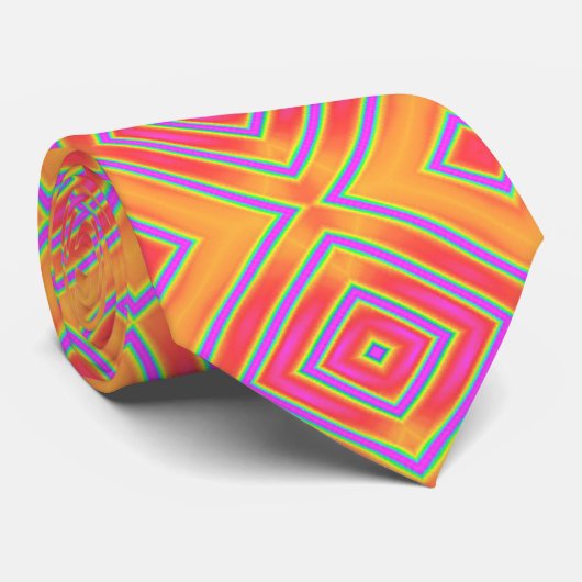 Krawatte in rosa und orangefarbenem Muster (Gerollt)