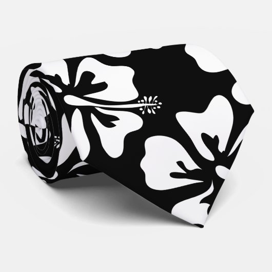 Krawatte in Schwarz-Weiß-Blume für tropische Hochz (Gerollt)