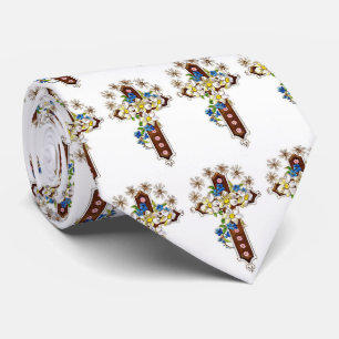Krawatte mit Kreuz und Blumen