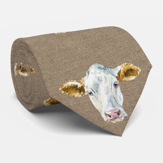 Krawatte mit Kuhbild auf Burlap Color (Gerollt)
