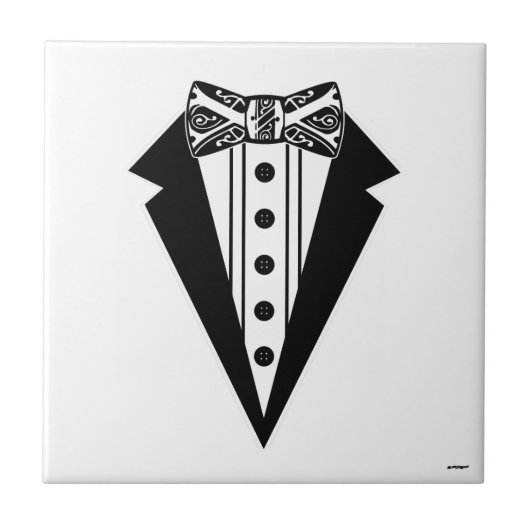 Krawatte mit schwarzem und weißem Bow mit Tux Fliese (Vorderseite)