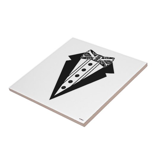 Krawatte mit schwarzem und weißem Bow mit Tux Fliese (Seite)