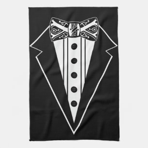Krawatte mit schwarzem und weißem Bow mit Tux Geschirrtuch