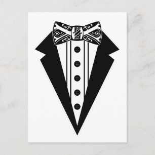 Krawatte mit schwarzem und weißem Bow mit Tux Postkarte