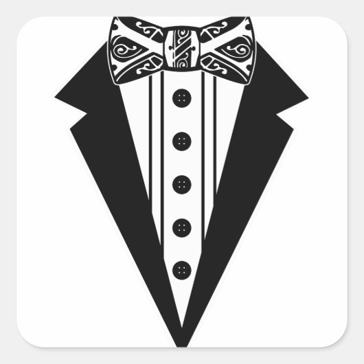 Krawatte mit schwarzem und weißem Bow mit Tux Quadratischer Aufkleber (Vorderseite)