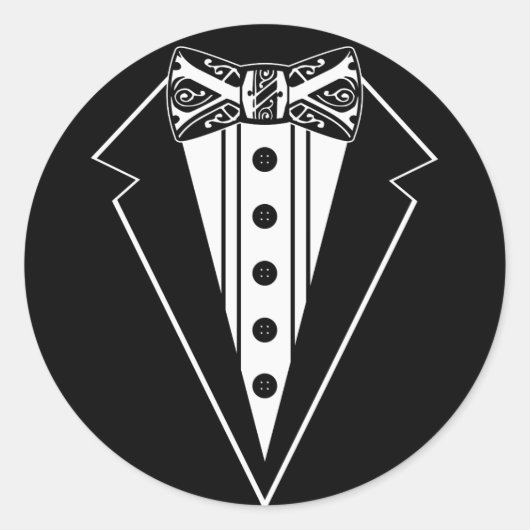 Krawatte mit schwarzem und weißem Bow mit Tux Runder Aufkleber (Vorderseite)