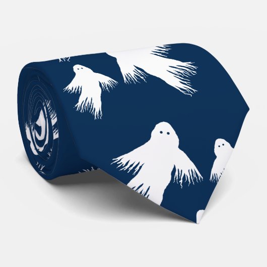 Krawatte Navy Blue Halloween Ghosts (Gerollt)