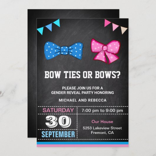 Krawatte oder Party zur Geschlechtererkennung Einladung (Vorne/Hinten)