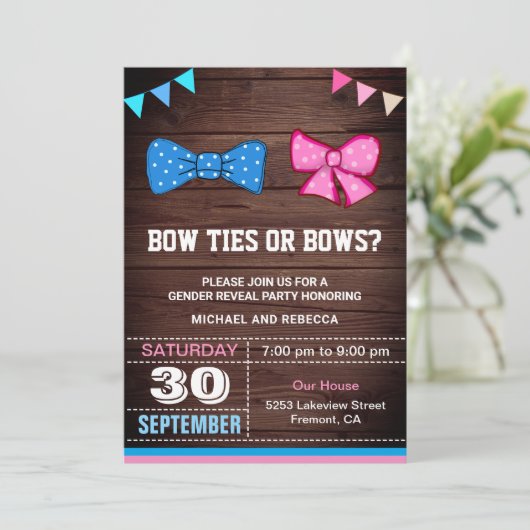 Krawatte oder Party zur Geschlechtererkennung Einladung (Stehend Vorderseite)