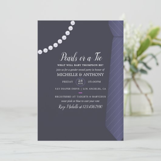 Krawatte oder perlmutäre Party Einladung (Stehend Vorderseite)