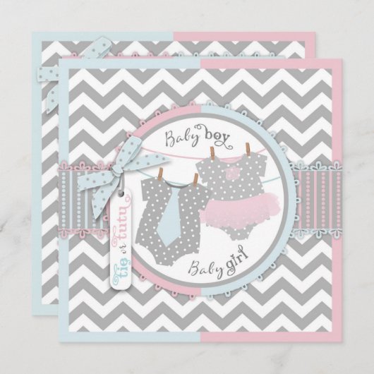 Krawatte oder Tutu u. Zickzack Druck-Geschlecht Einladung (Vorne/Hinten)