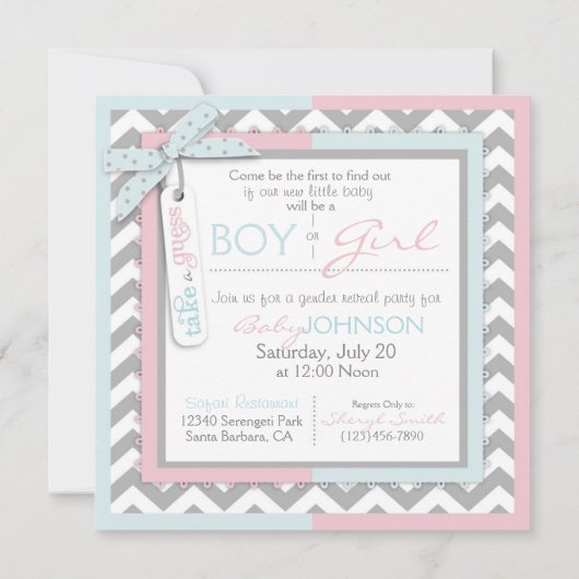 Krawatte oder Tutu u. Zickzack Druck-Geschlecht Einladung (Rückseite)