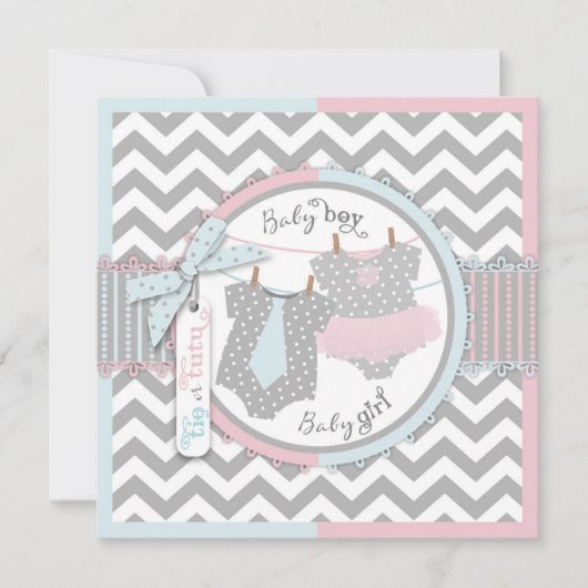 Krawatte oder Tutu u. Zickzack Druck-Geschlecht Einladung (Vorderseite)