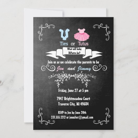 Krawatte oder Tutus Gender Reveve Invitation Baby Einladung (Vorderseite)