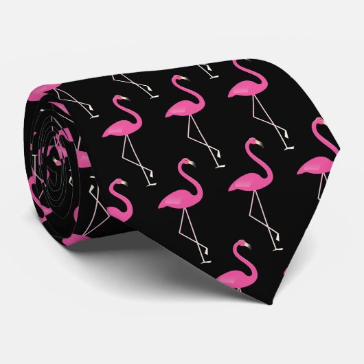 Krawatte Pink & Black Flamingo (Gerollt)