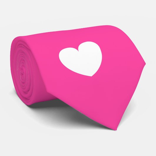 Krawatte rosa mit weißem Herzen (Gerollt)
