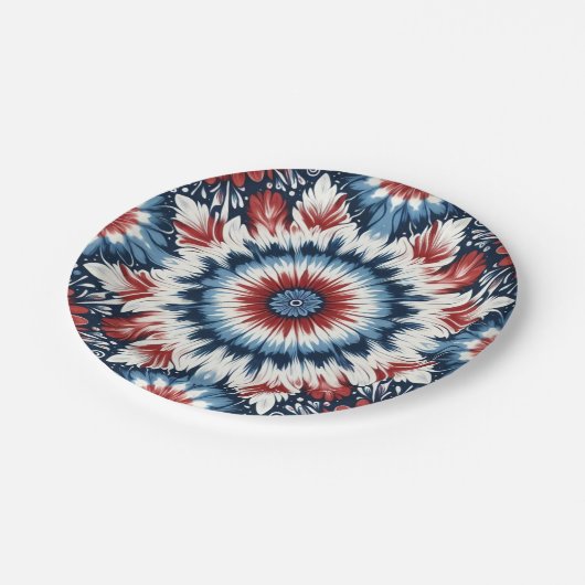 Krawatte rot, weiß und blau pappteller (Schrägansicht)