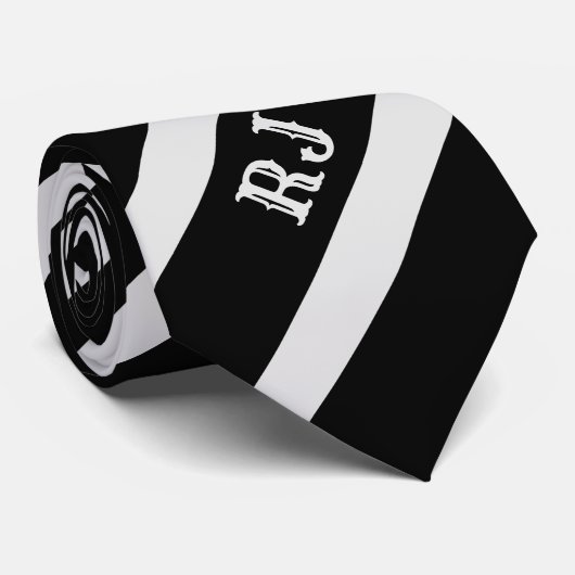 Krawatte Schwarz/Grau mit Monogramm (Gerollt)