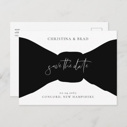 Krawatte Schwarz/Weiß Ankündigung Datum freihalten Postkarte (Vorne/Hinten)