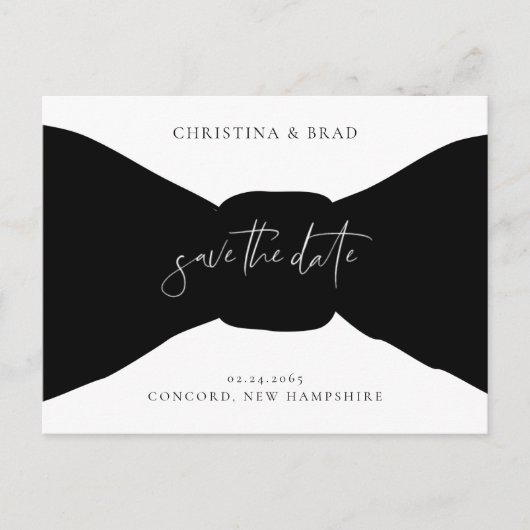 Krawatte Schwarz/Weiß Ankündigung Datum freihalten Postkarte (Vorderseite)