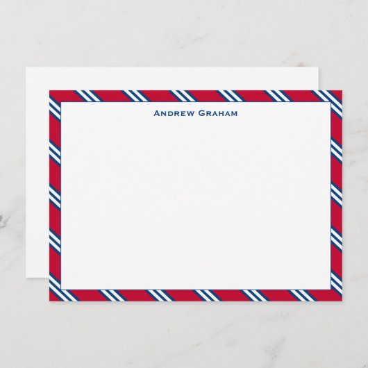 Krawatte Strip Red and Navy Note Card Mitteilungskarte (Vorne/Hinten)