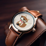 Krawatte und Brille Hipster Brown Fox Armbanduhr<br><div class="desc">Adorable Vektorgrafik eines niedlichen kleinen braunen Fuchses mit einem übergroßen Brillenpaar und einem rot-weißen Polka Punkt-Muster Bogen Krawatte.Adorable Vektorgrafik eines niedlichen kleinen roten Fuchs mit einem übergroßen Brillenpaar.</div>