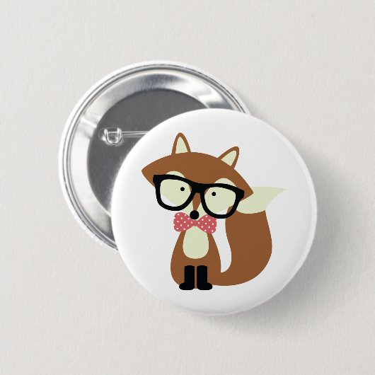 Krawatte und Brille Hipster Brown Fox Button (Vorne & Hinten)