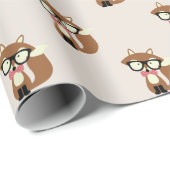 Krawatte und Brille Hipster Brown Fox Geschenkpapier (Rolleneckpunkt)