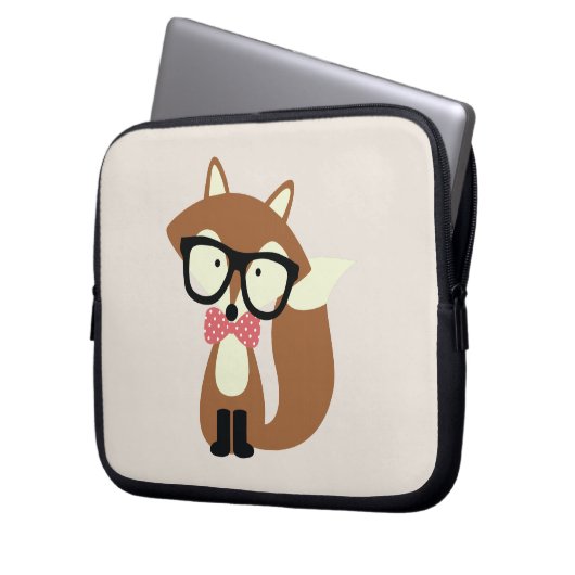 Krawatte und Brille Hipster Brown Fox Laptopschutzhülle (Vorderseite Links)